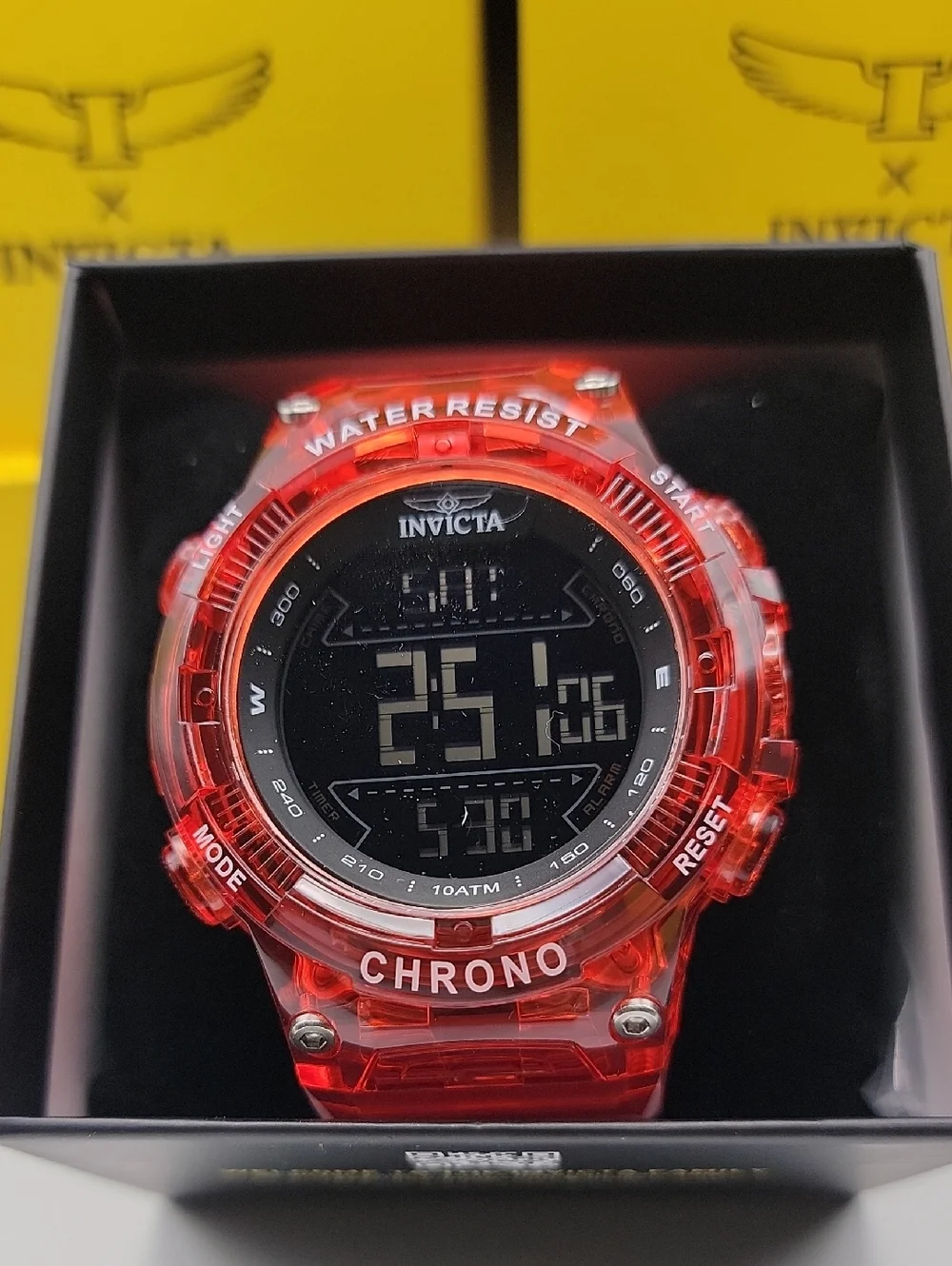 NWT Invicta Racing Burnout Digital Men's Sports Watch 52mm Transparent Red 49045